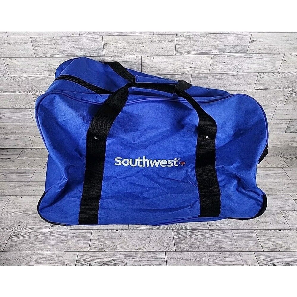 Vintage Southwest Airlines Duffel Bag Tote Travel Blue Canvas Bag Large 24"